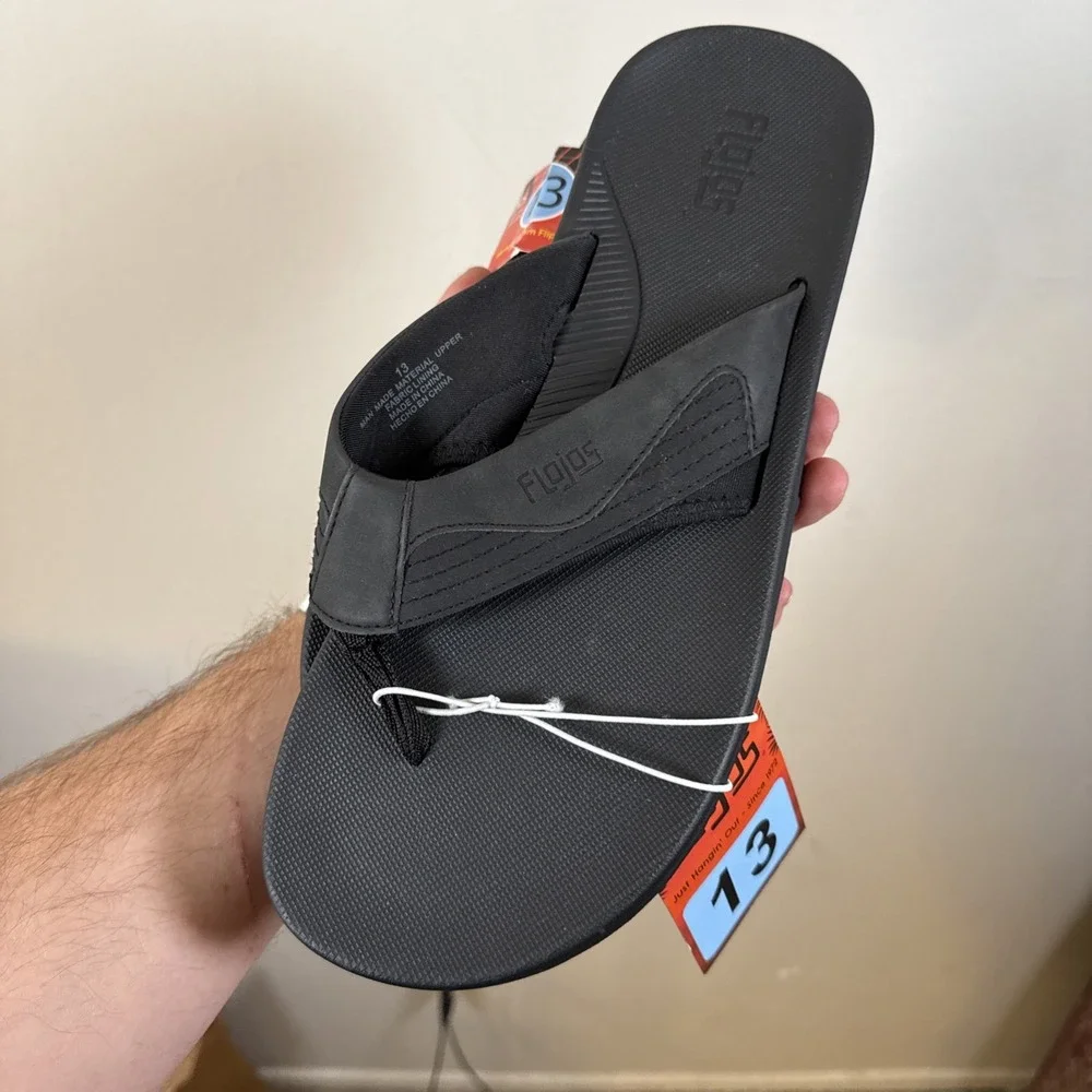 Flojos Men's Black Gray Flip‎ Flop Sandals Size 13 Comfort Casual Memory Foam